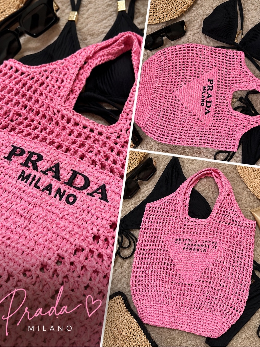 Prada Pink Crochet Tote Bag